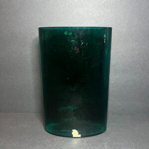 Vintage MCM Rare Skruf Sweden Green Glass Rectangular Oval Crown Label Vase 7"